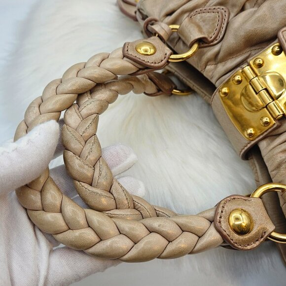 Miu Miu Matelassé Tan Leather Two-Way Bag - Picture 9 of 17